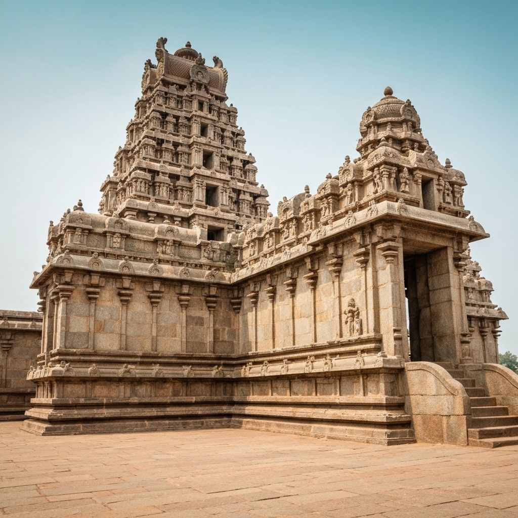Temple spires with desert sky