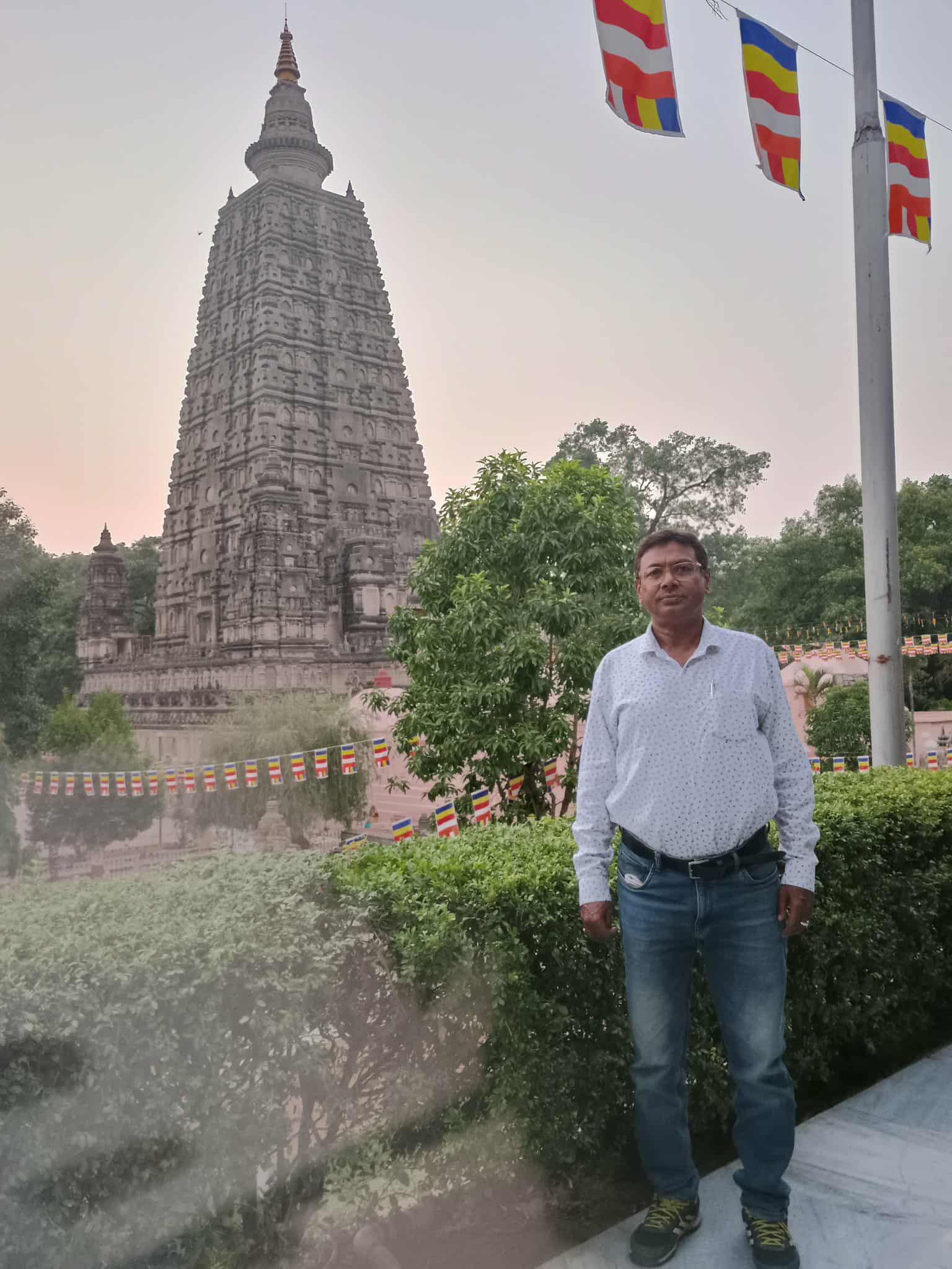 Saliesh, our local guide and operator of Budha Ashram Guest house, at Mahabodhi Temple in Bodhgaya