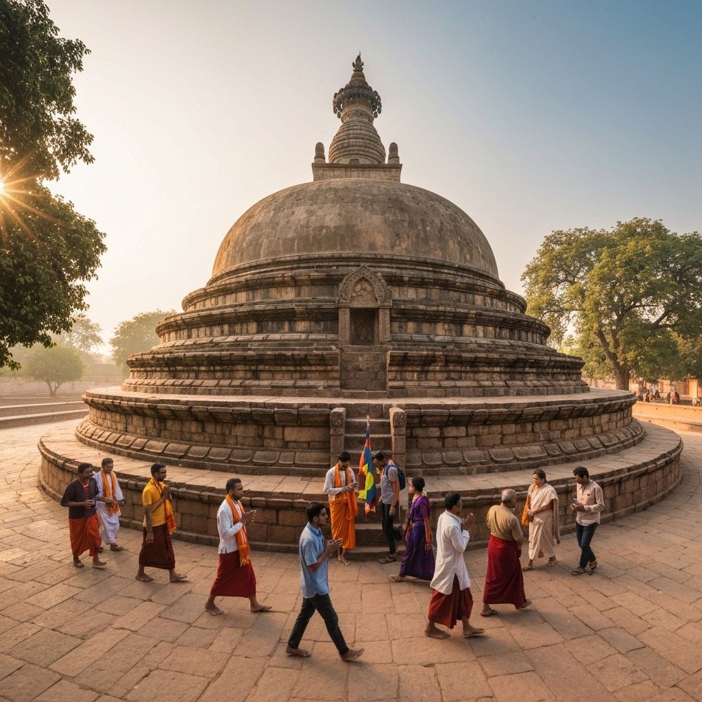 Dhamek Stupa at Sarnath near Varanasi where Buddha gave his first teaching on the Four Noble Truths