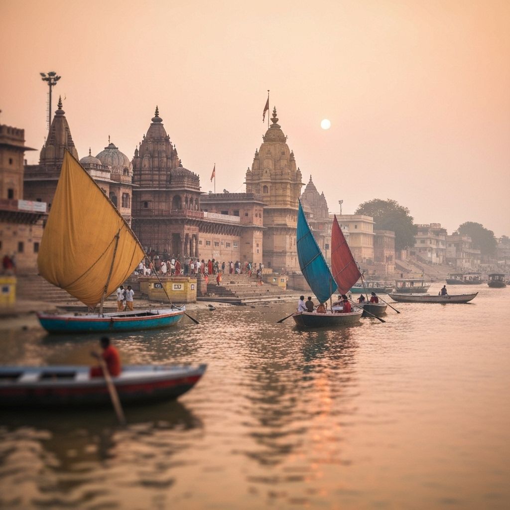 Ghat steps on the Ganges at dawn